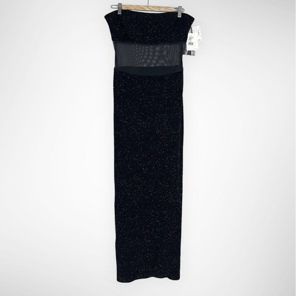 Jessica McClintock Gunne Sax Black‎ Glitter Mesh Panel Strapless Dress 11 NWT